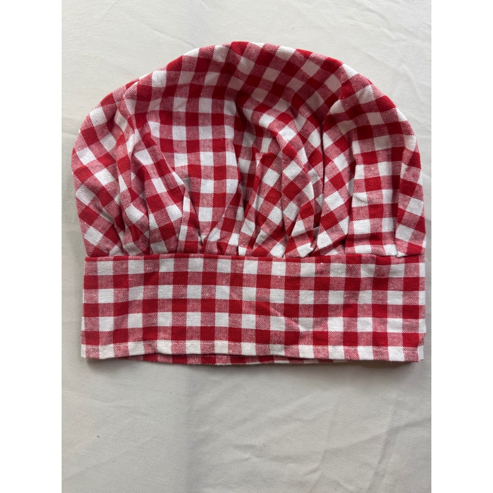Red White Gingham Chef Hat Adjustable Toque Checkered Mushroom Cap Costume Hat